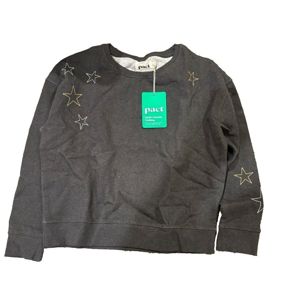 PACT  Organic Cotton Embroidered Stars Crew Neck Sweatshirt M Charcoal Grey